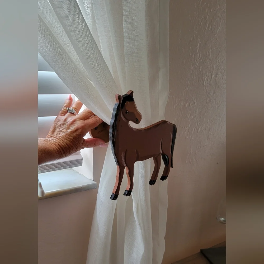 Curtain Hold Back Vintage Farm Animals Wooden Cow Pig Barn